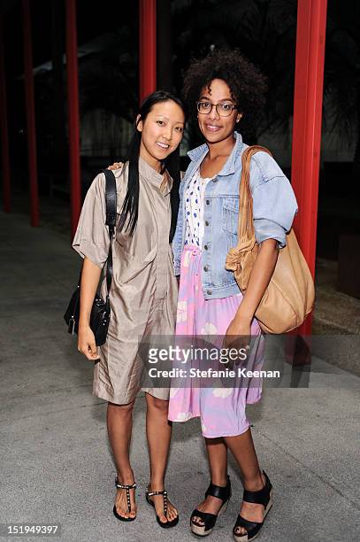 Esther Kim Varet and Amanda Hunt attend LACMA Presents Ken Price Sculpture: A Retrospective at BP Grand Entrance at LACMA on September 12, 2012 in...