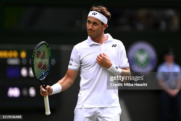 Casper Ruud of Norway celebrates against Liam Broady of Great Britain in the Men's Singles second round match during day four of The Championships...