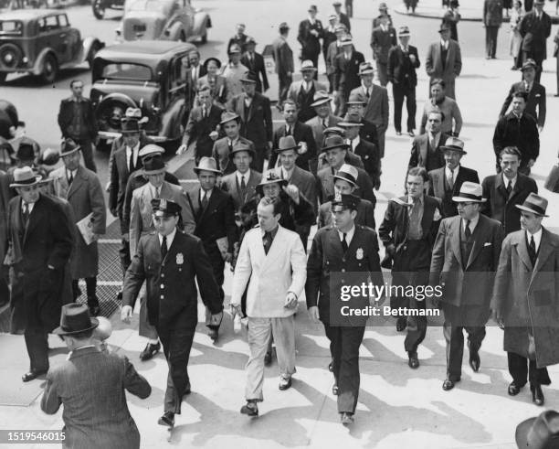 Robert Irwin is surrounded by police officers and a crowd of spectators as he enters the New York Supreme Court. His attorney is attempting to demand...