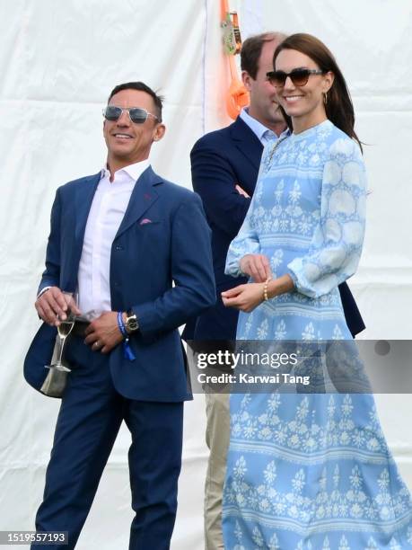 Frankie Dettori shares a moment with Catherine, Princess of Wales at the Out-Sourcing Inc. Royal Charity Polo Cup 2023 at Guards Polo Club on July...