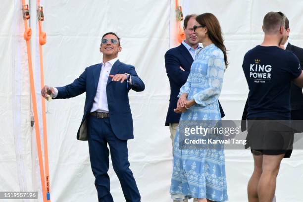 Frankie Dettori shares a moment with Catherine, Princess of Wales at the Out-Sourcing Inc. Royal Charity Polo Cup 2023 at Guards Polo Club on July...