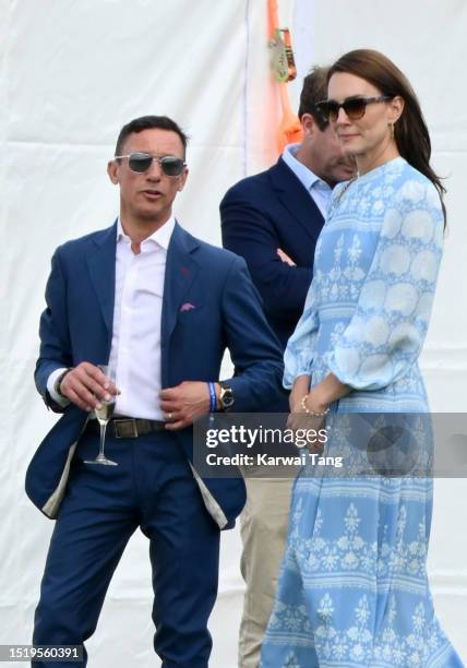 Frankie Dettori shares a moment with Catherine, Princess of Wales at the Out-Sourcing Inc. Royal Charity Polo Cup 2023 at Guards Polo Club on July...