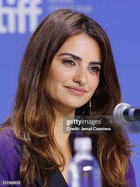 Actress Penélope Cruz speaks onstage at the "Twice Born" Press Conference during the 2012 Toronto International Film Festival at TIFF Bell Lightbox...