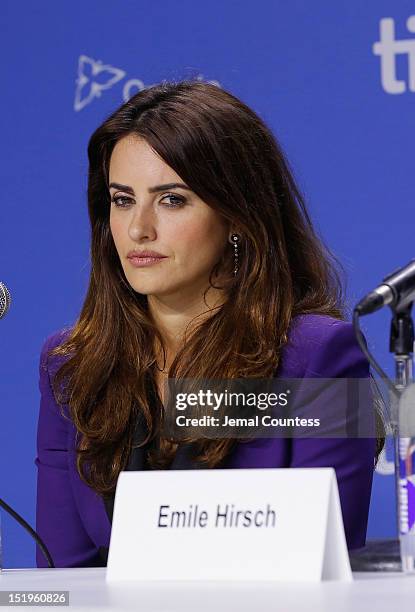 Actress Penélope Cruz speaks onstage at the "Twice Born" Press Conference during the 2012 Toronto International Film Festival at TIFF Bell Lightbox...