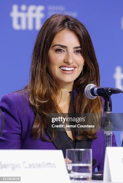 Actress Penélope Cruz speaks onstage at the "Twice Born" Press Conference during the 2012 Toronto International Film Festival at TIFF Bell Lightbox...