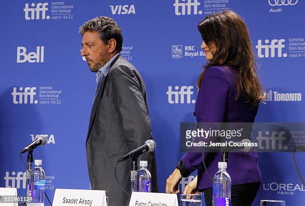Director Sergio Castellitto and actress Penélope Cruz speak onstage at the "Twice Born" Press Conference during the 2012 Toronto International Film...
