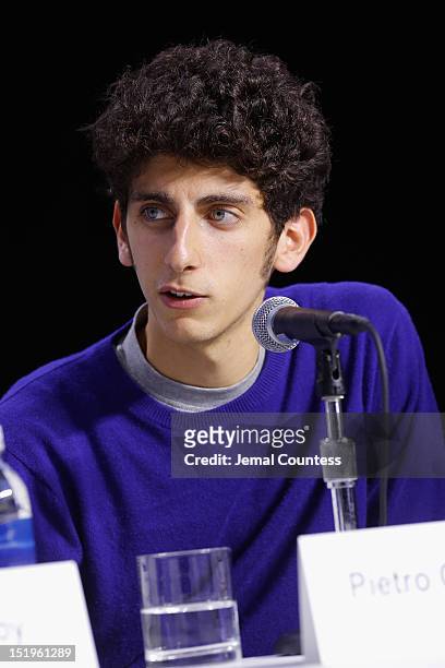 Actor Pietro Castellitto speaks onstage at the "Twice Born" Press Conference during the 2012 Toronto International Film Festival at TIFF Bell...