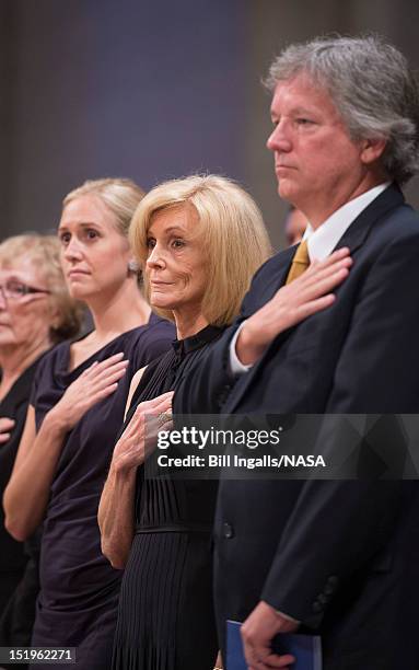 Neil Armstrong's wife, Carol Armstrong , and son, Rick Armstrong, attend a memorial service for astronaut Neil Armstrong at the National Cathedral...