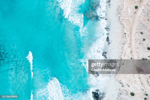 aerial view of the mediterranean sea and the beach. - islas baleares fotografías e imágenes de stock