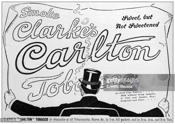antique advertisement from british magazine: tobacco - vintage-cigarette-and-smoking-ads stock illustrations