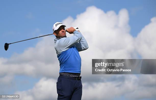 Ricardo Santos of Portugal tees off on the 11th hole during the first round of the Made in Himmerland at Himmerland Golf & Spa Resort on July 06,...