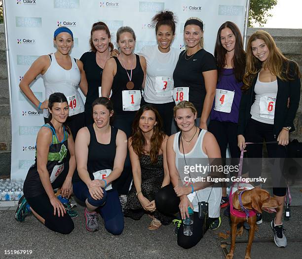 Tina Marie Clark and run participants attend the 2012 Curves For Change 5k Run/Walk Race at 103rd Street and Riverside Drive on September 13, 2012 in...