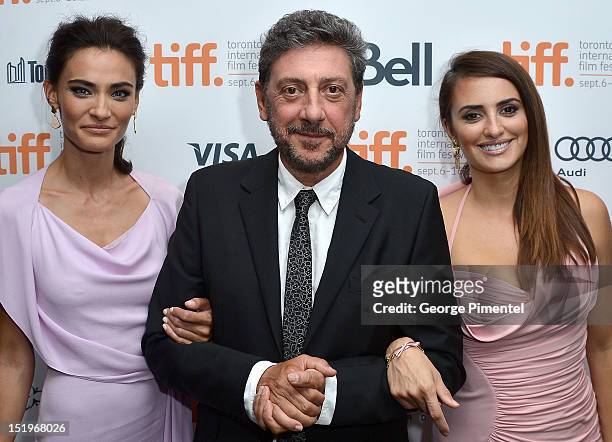 Actress Saadet Aksoy, director Sergio Castellitto, and Penelope Cruz arrive at the "Twice Born" premiere during the 2012 Toronto International Film...
