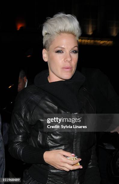 Pink arriving at her hotel on September 13, 2012 in London, England.