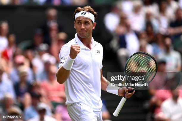 Casper Ruud of Norway celebrates against Liam Broady of Great Britain in the Men's Singles second round match during day four of The Championships...