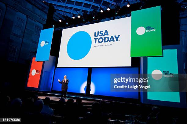 Larry Kramer speaks during USA TODAY unveils new look as it celebrates the next 30 years at National Portrait Gallery on September 13, 2012 in...