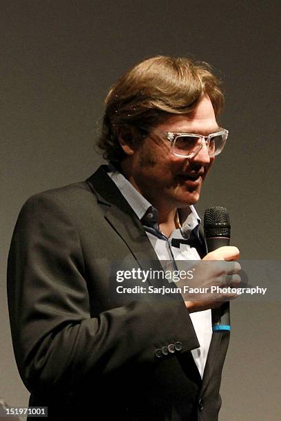 Filmmaker Alvaro Longoria speaks onstage at the "Sons Of The Clouds: The Last Colony" premiere during the 2012 Toronto International Film Festival at...