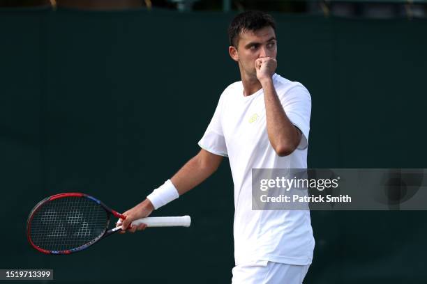 Tomas Barrios Vera of Chile celebrates against David Goffin of Belgium in the Men's Singles second round match during day four of The Championships...