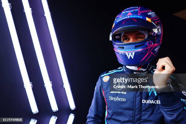 Alexander Albon of Thailand and Williams poses for a photo in the Paddock during previews ahead of the F1 Grand Prix of Great Britain at Silverstone...