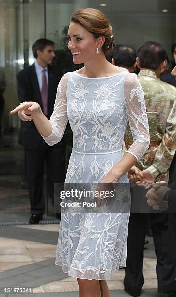 Catherine, Duchess of Cambridge attends a tea party at the British High Commission on day 4 of Prince William, Duke of Cambridge and Catherine,...