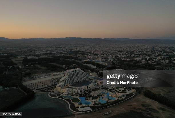 View of the Mediterranean casino resort City of Dreams at sunset in Limassol. Cyprus, Monday, July 10, 2023. The Mediterranean casino resort City of...