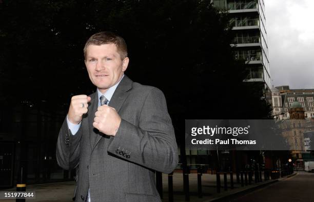 Boxer Ricky Hatton poses for a photograph after a press conference at the Radisson Blu Edwardian Hotel on September 14, 2012 in Manchester, England....