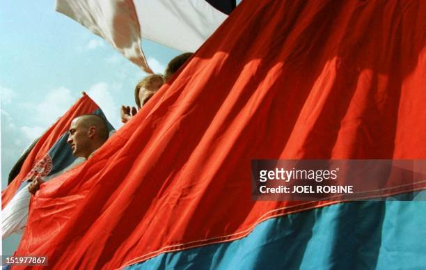 Thousands of Serbs demonstrate against the ethnic Albanians population in Pristina, the capital of Kosovo, 23 March. The demonstrators claim that...