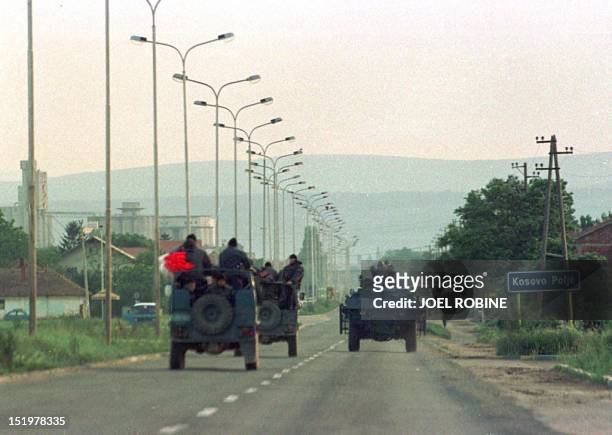 Serb police special forces head for Pec 02 June where fighting is going on between Albanian seperatists and Serb security forces. Aid organisations...