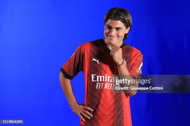 Milan new signing Luka Romero looks on at Casa Milan on July 06, 2023 in Milan, Italy.