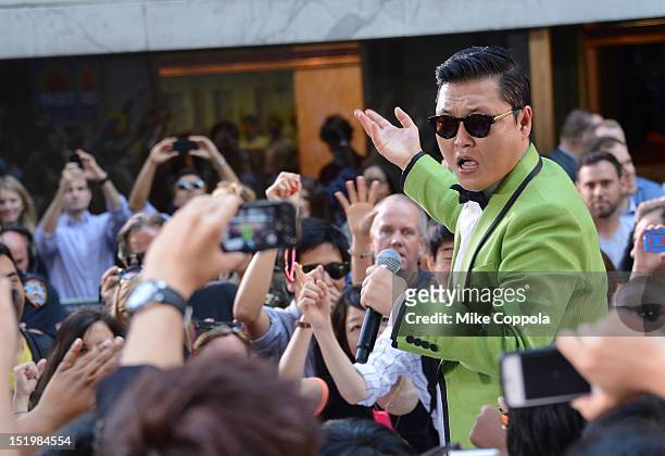 South Korean rapper Psy performs on NBC's "Today" at Rockefeller Plaza on September 14, 2012 in New York City.