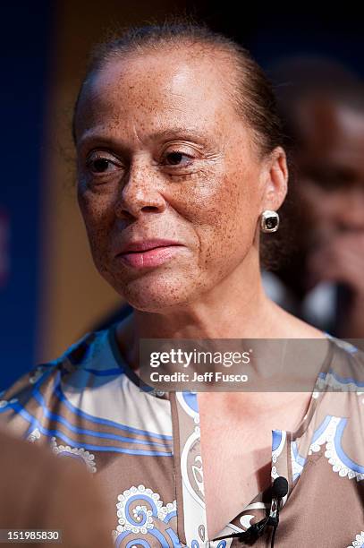 Lonnie Ali takes part in a panel discussion prior to the 2012 Liberty Medal Ceremony at the National Constitution Center on September 13, 2012 in...