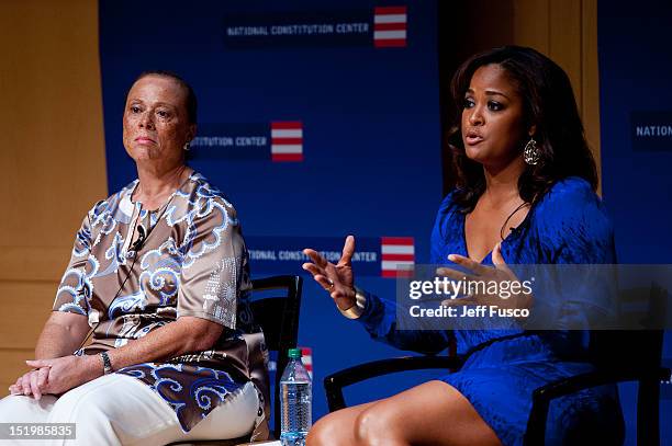 Lonnie Ali and Laila Ali take part in a panel discussion prior to the 2012 Liberty Medal Ceremony at the National Constitution Center on September...