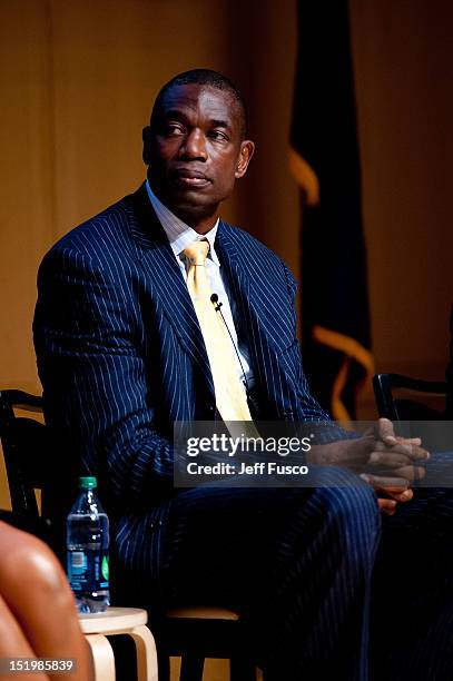 Dikembe Mutombo takes part in a panel discussion prior to the 2012 Liberty Medal Ceremony at the National Constitution Center on September 13, 2012...