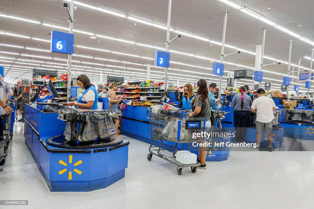 Miami, Florida, Hallandale Beach, Walmart store, cashier and check out counter