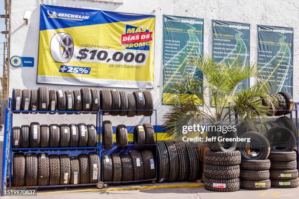 San Miguel de Allende, Guanajuato, Mexico, Michelin new tires, outdoor display.