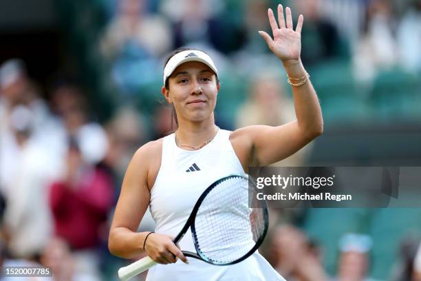 Jessica Pegula of United States celebrates winning match point against Cristina Bucsa of Spain in the Women's Singles second round match during day...