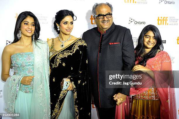 Jhanvi Kapoor, Actress Sridevi Kapoor, Boney Kapoor and Khushi Kapoor attend the "English Vinglish" premiere during the 2012 Toronto International...