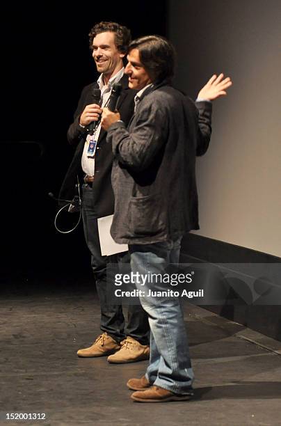 Programmer Jesse Griffiths and Director Yvan Attal speak onsteage at the "Do Not Disturb" premiere during the 2012 Toronto International Film...