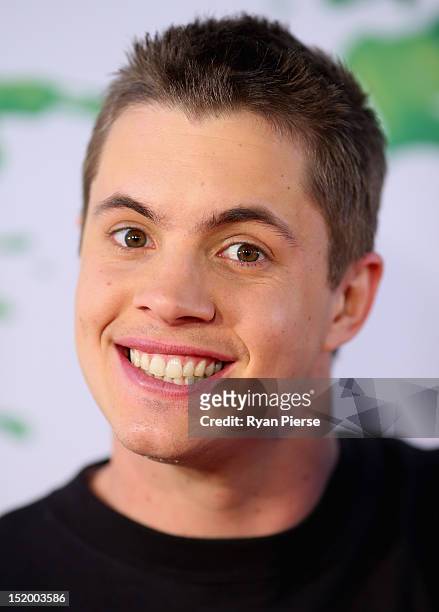 Johnny Ruffo poses on the media wall ahead of the Nickelodeon Slimefest 2012 matinee show at Hordern Pavilion on September 15, 2012 in Sydney,...