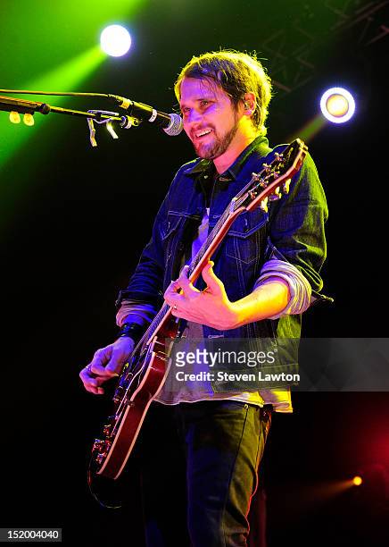 Lead singer/guitarist Brian Aubert of Silversun Pickups performs at The Joint inside the Hard Rock Hotel & Casino on September 14, 2012 in Las Vegas,...