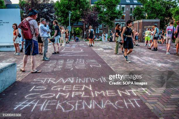 General view of some messages against catcalling written on the ground during the demonstration. A rally called 'Witches Night' was held in Nijmegen...