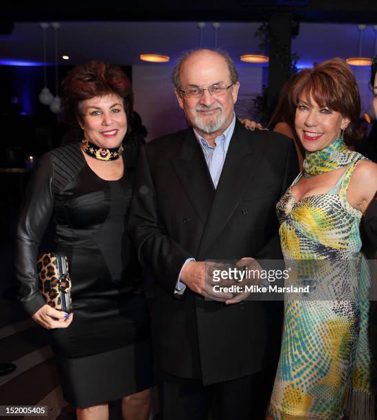 Ruby Wax, Salman Rushdie and Kathy Lette attend the launch of Salman Rushdie's new book 'Joseph Anton' on September 14, 2012 in London, England.