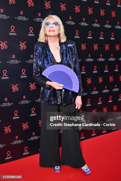 Amanda Lear attends the "Annees Palace" - 20th "Diner De La Mode" as part of Paris Fashion Week at Pavillon Cambon Capucines on July 06, 2023 in...