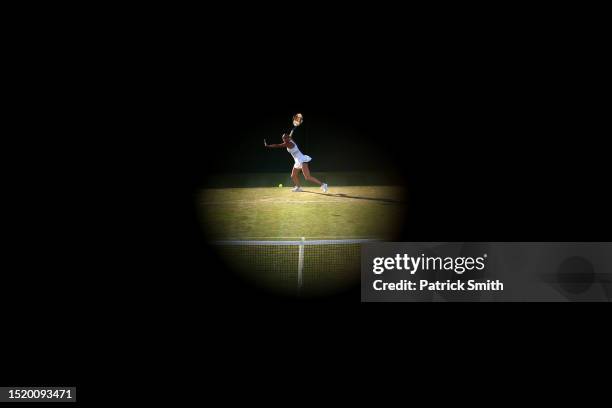 Anastasia Potapova plays a forehand against Kaja Juvan of Slovenia in the Women's Singles second round match during day four of The Championships...