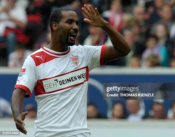 Stuttgart's striker Cacau reacts during the German first division Bundesliga football match VfB Stuttgart vs Fortuna Duesseldorf in Stuttgart,...