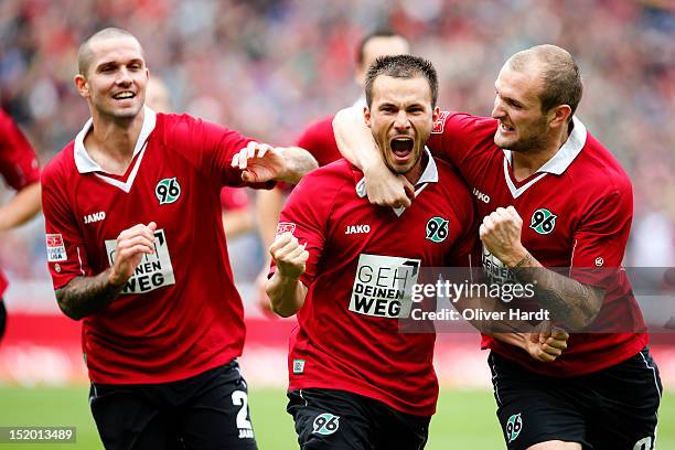 Szabolcs Huszti of Hannover celebrates after scoring their first goal during the 1 Bundesliga match between Hannover 96 and Werder Bremen at AWD...