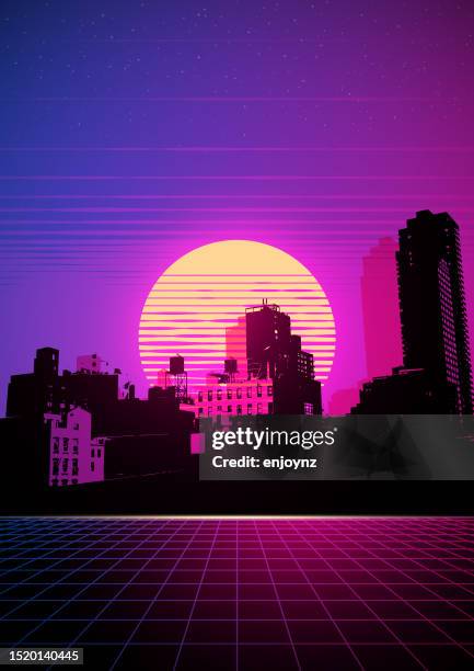 retro stadtposter - retro-synthwave-background stock-grafiken, -clipart, -cartoons und -symbole