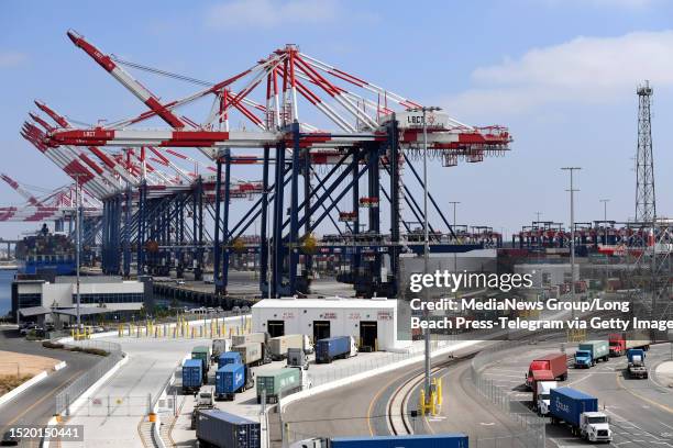 Long Beach, CA The busy Long Beach Container Terminal has been operating in Pier E since April 2016. Trucks make their way through the terminal in...