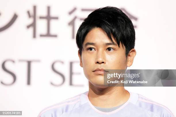 Atsuto Uchida spekes on during the send-off ceremony ahead of FIFA Women's World Cup on July 06, 2023 in Tokyo, Japan.