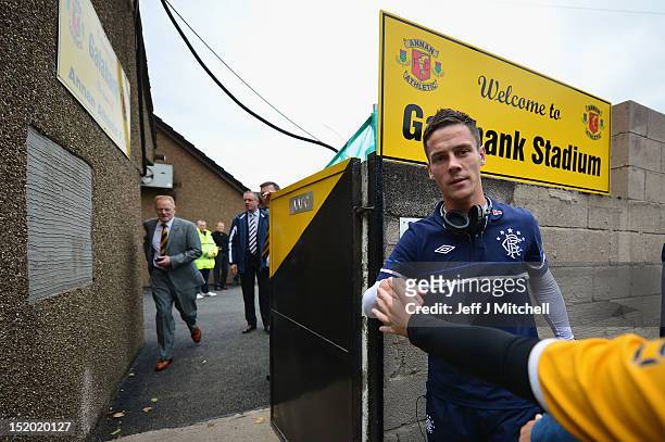 Rangers palayer Ian Black arrives at the ground for the Irn Bru Scottish Third Division match between Annan Athletic FC and Rangers at Galabank...